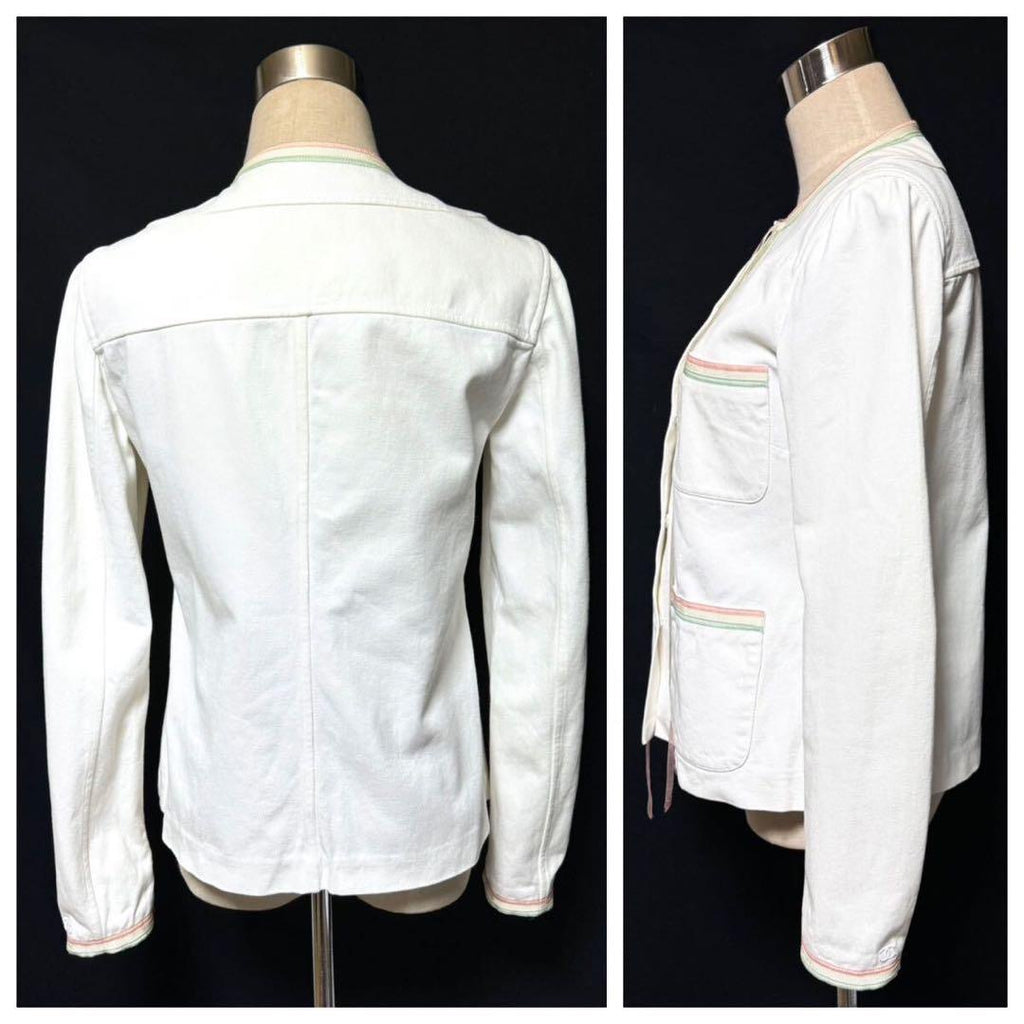 CHANEL COCO Embellishment Fringe Ribbon Jacket White Size 38
