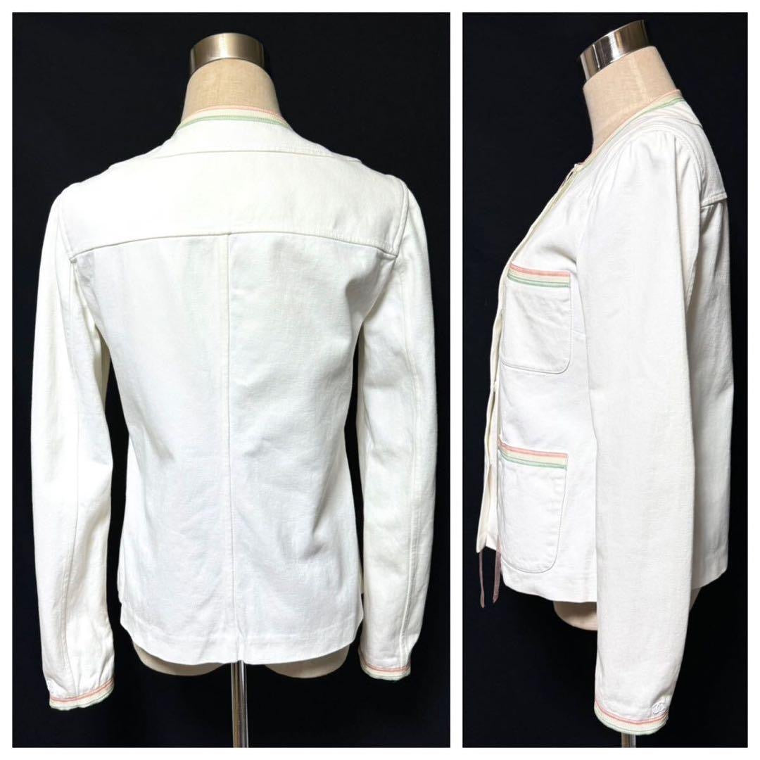 CHANEL COCO Embellishment Fringe Ribbon Jacket White Size 38