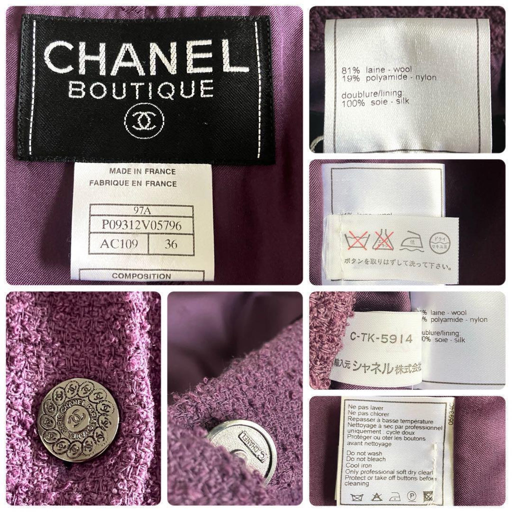 CHANEL Vintage 97A Coco Tweed Wool Chester Coat Size 36