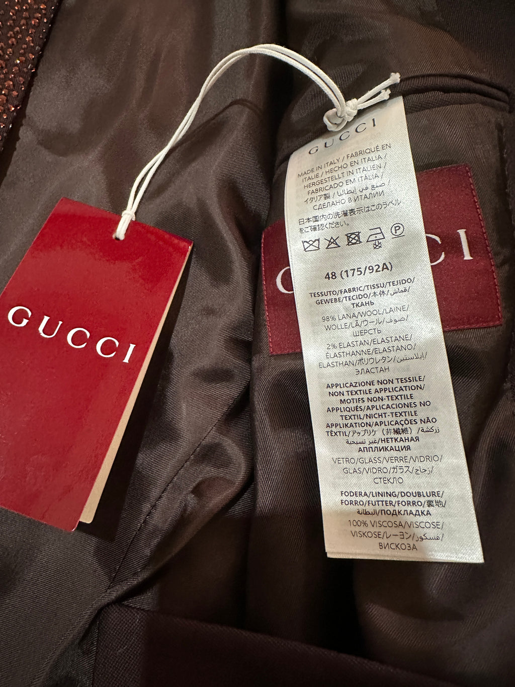 NWT Gucci Crystal-Embellished Burgundy Suit Setup Size 48