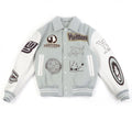 LOUIS VUITTON 23AW Patch Leather Sleeve Varsity Jacket Blue Grey White