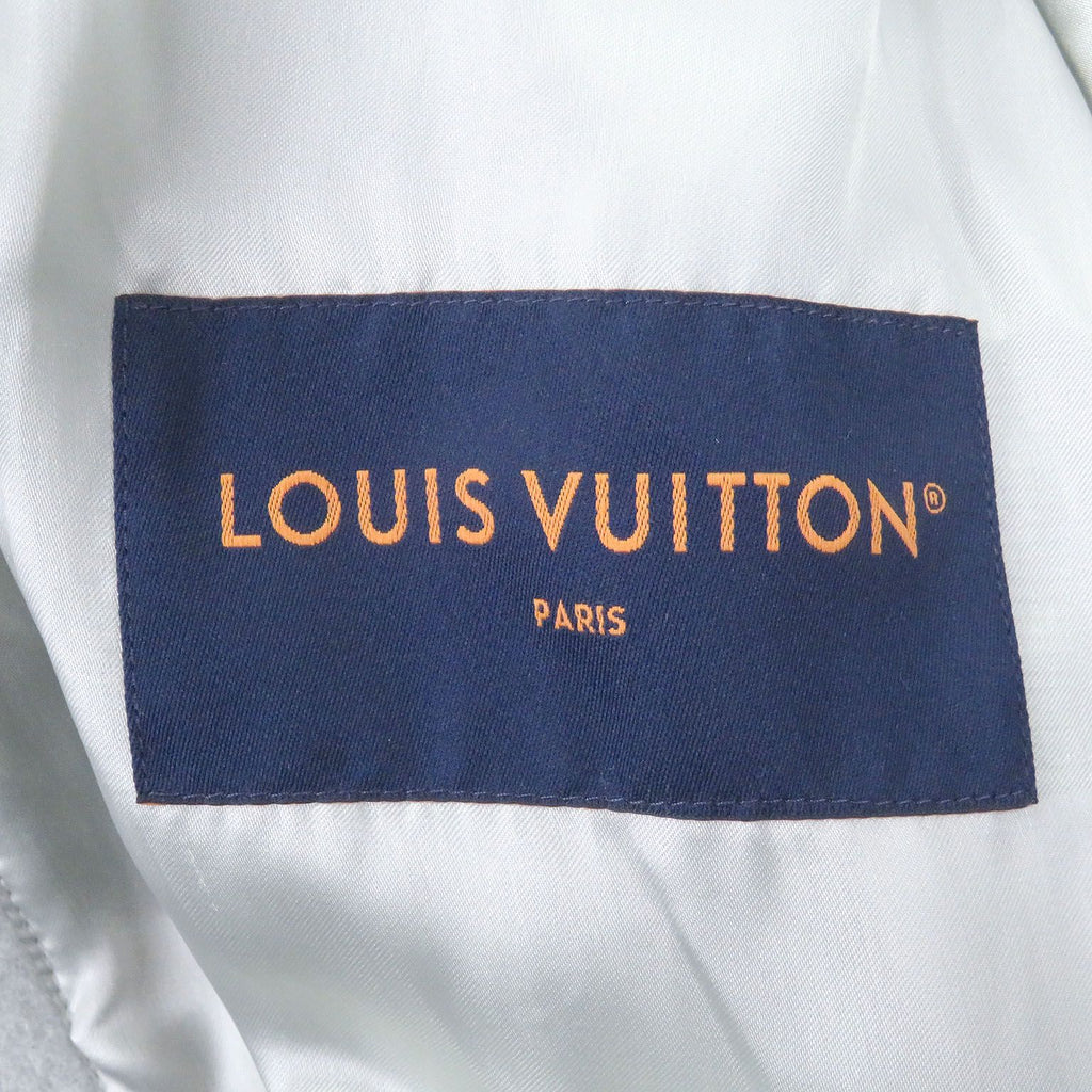 LOUIS VUITTON 23AW Patch Leather Sleeve Varsity Jacket Blue Grey White