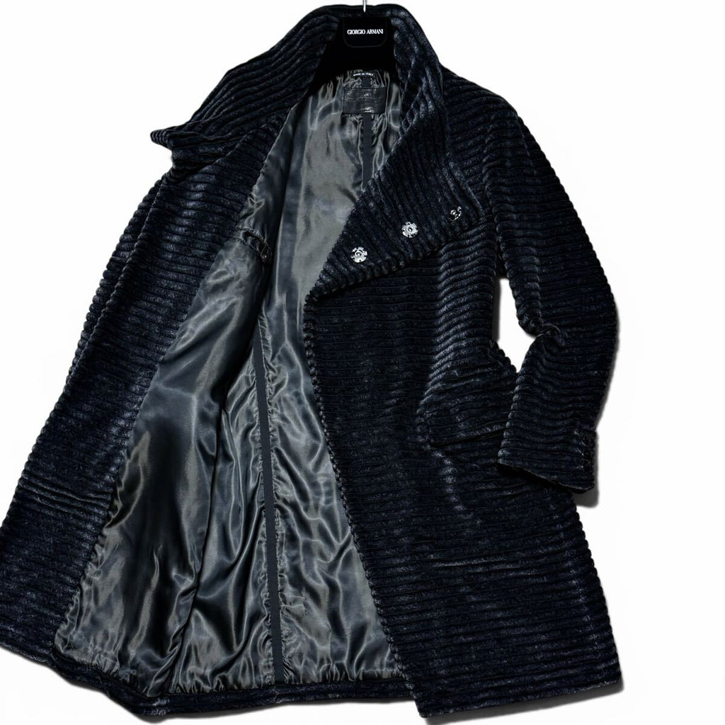 GIORGIO ARMANI 3D Rib Velvet Velour Long Coat Jacket Navy — Size 48