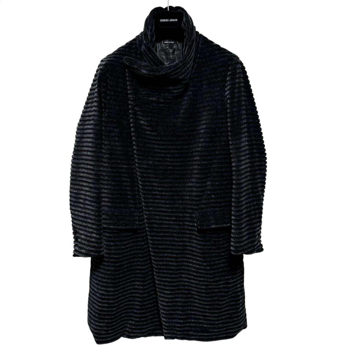 GIORGIO ARMANI 3D Rib Velvet Velour Long Coat Jacket Navy — Size 48