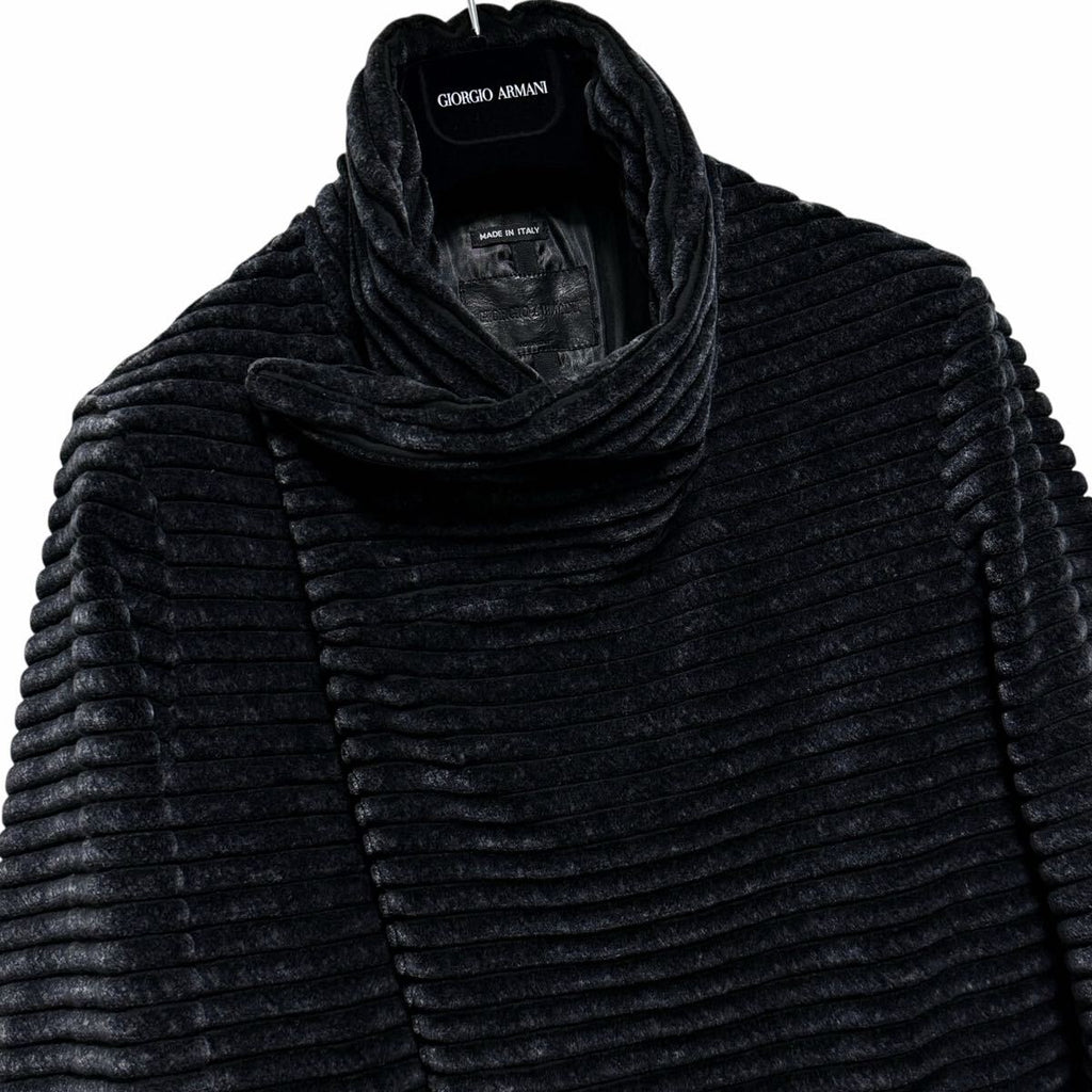 GIORGIO ARMANI 3D Rib Velvet Velour Long Coat Jacket Navy — Size 48