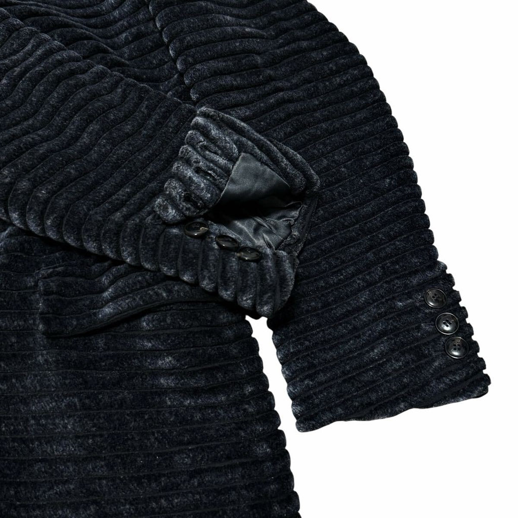 GIORGIO ARMANI 3D Rib Velvet Velour Long Coat Jacket Navy — Size 48