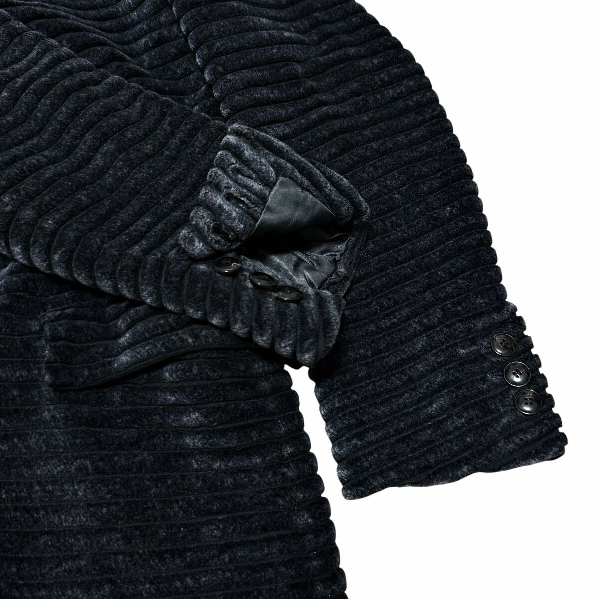 GIORGIO ARMANI 3D Rib Velvet Velour Long Coat Jacket Navy — Size 48