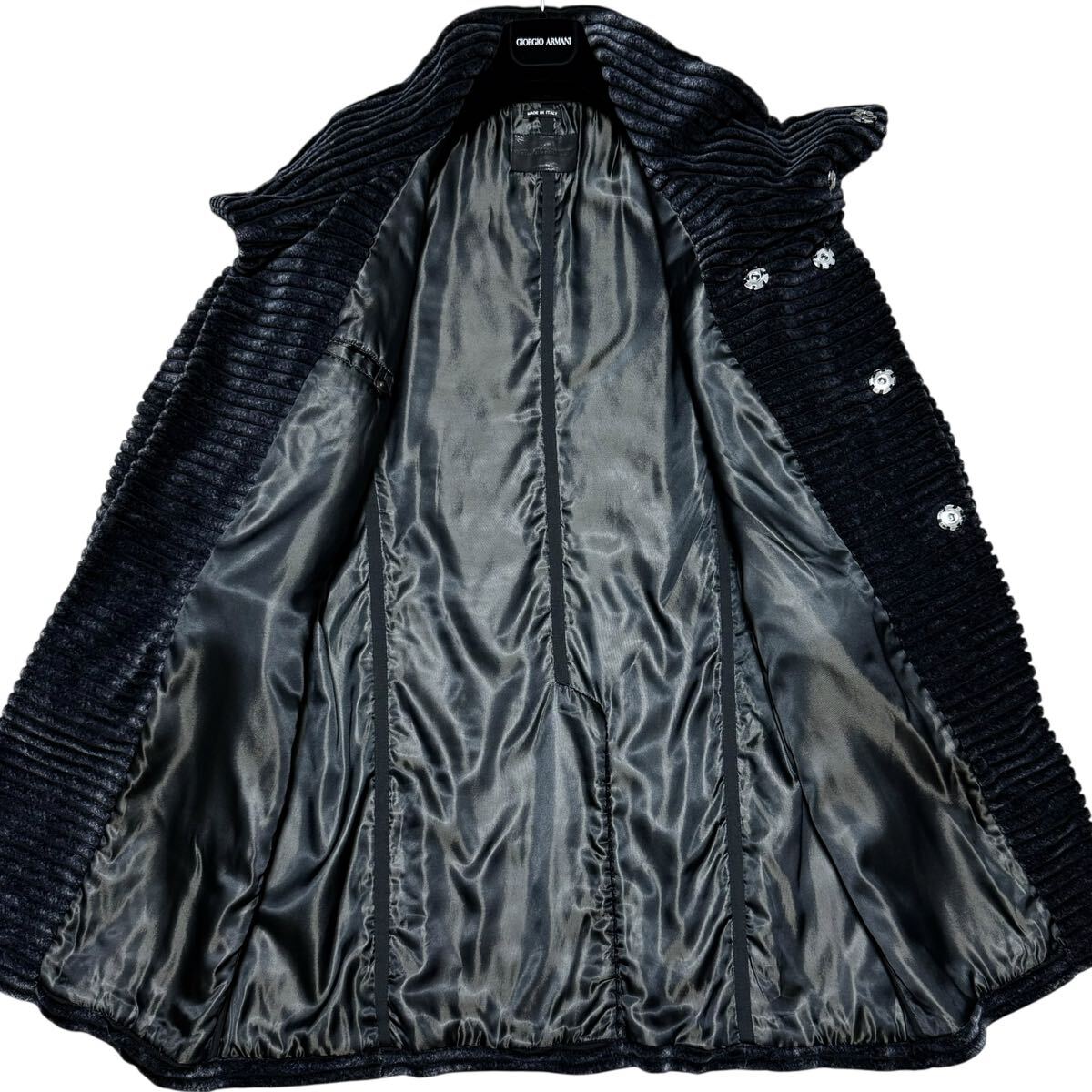 GIORGIO ARMANI 3D Rib Velvet Velour Long Coat Jacket Navy — Size 48