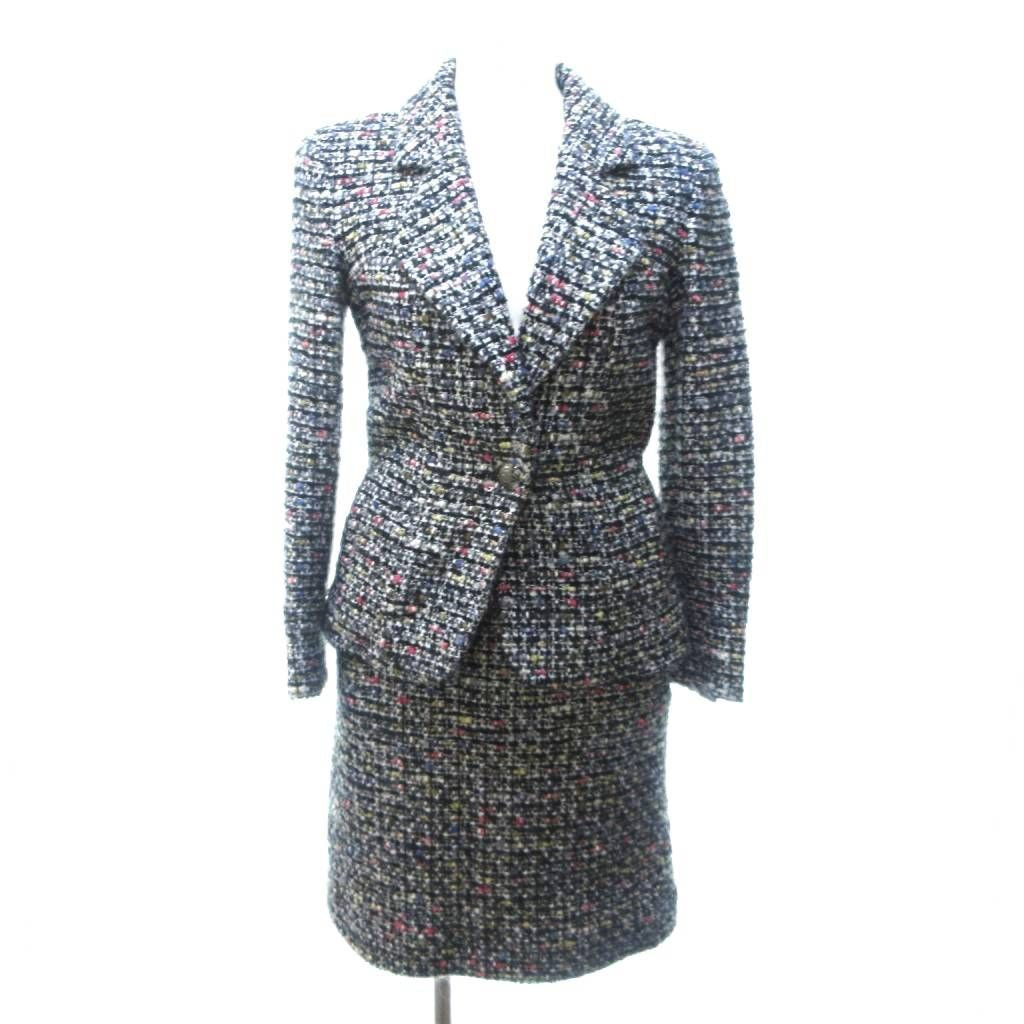 CHANEL Mix Tweed Setup Suit Coco Mark Mouton Multicolor
