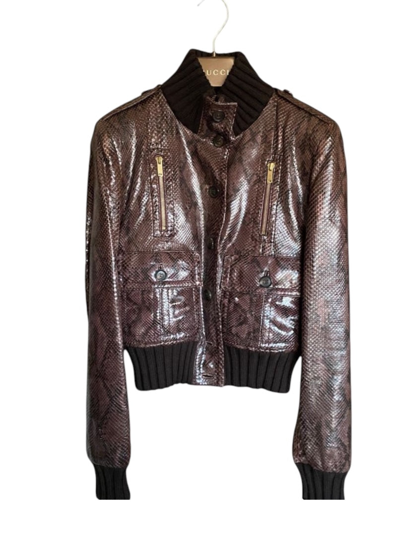 NWT $14000 Gucci Snake Python Leather Jacket Blouson Woman 40
