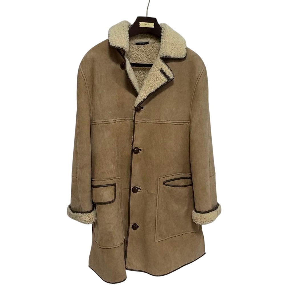 Tom Ford Leather Shearling Sheepskin Fur Boa Mouton Coat Jacket 50