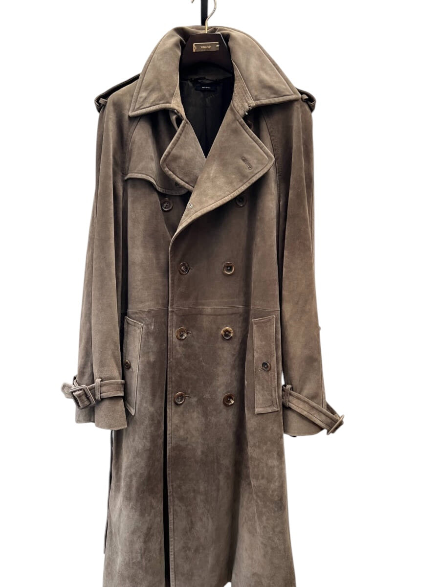 TOM FORD Cashmere Suede & Leather Trench Coat Jacket — Size 50