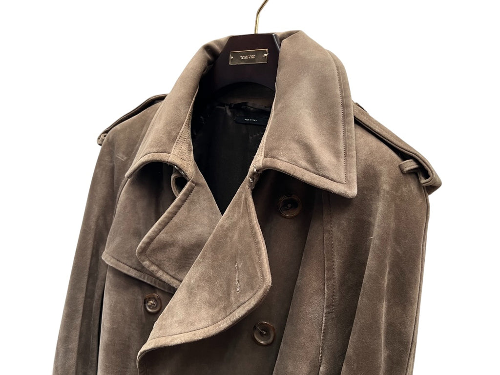 TOM FORD Cashmere Suede & Leather Trench Coat Jacket — Size 50