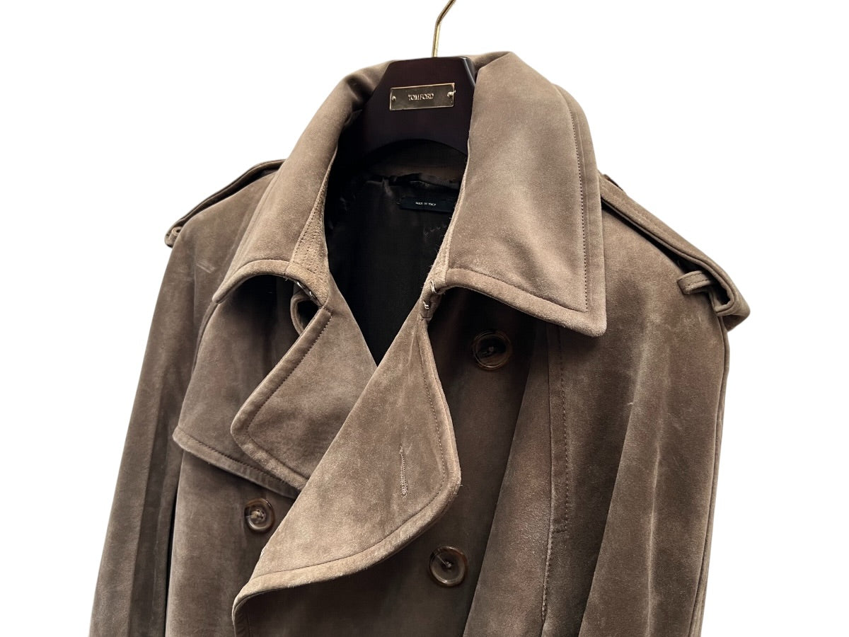 TOM FORD Cashmere Suede & Leather Trench Coat Jacket — Size 50