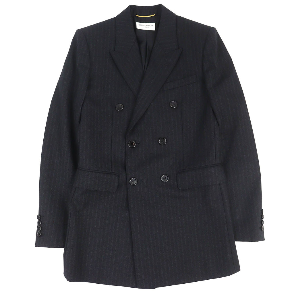 SAINT LAURENT PARIS 20AW 632886 ウールストライプ ダブルブレストジャケット サイズ34 ブラック