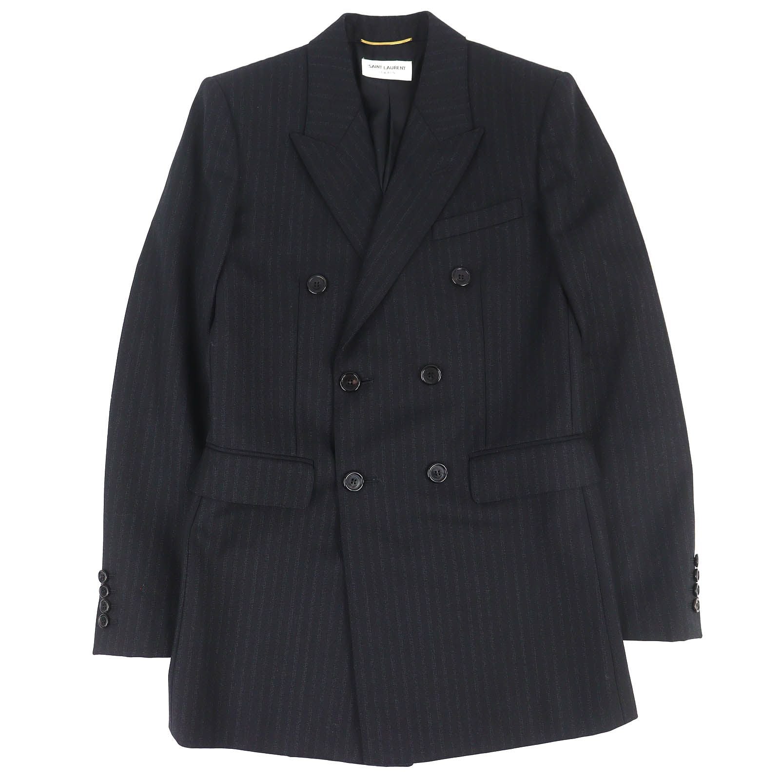 SAINT LAURENT PARIS 20AW 632886 ウールストライプ ダブルブレストジャケット サイズ34 ブラック