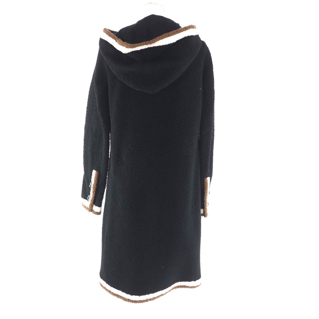 CHANEL Mouton Hooded Coat with Coco Mark Chain Buttons & Silk Lining – Black Size 34