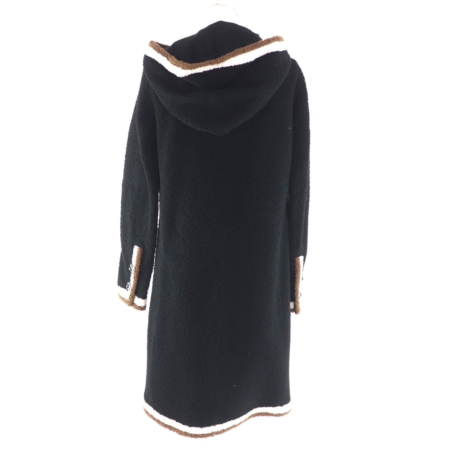 CHANEL Mouton Hooded Coat with Coco Mark Chain Buttons & Silk Lining – Black Size 34
