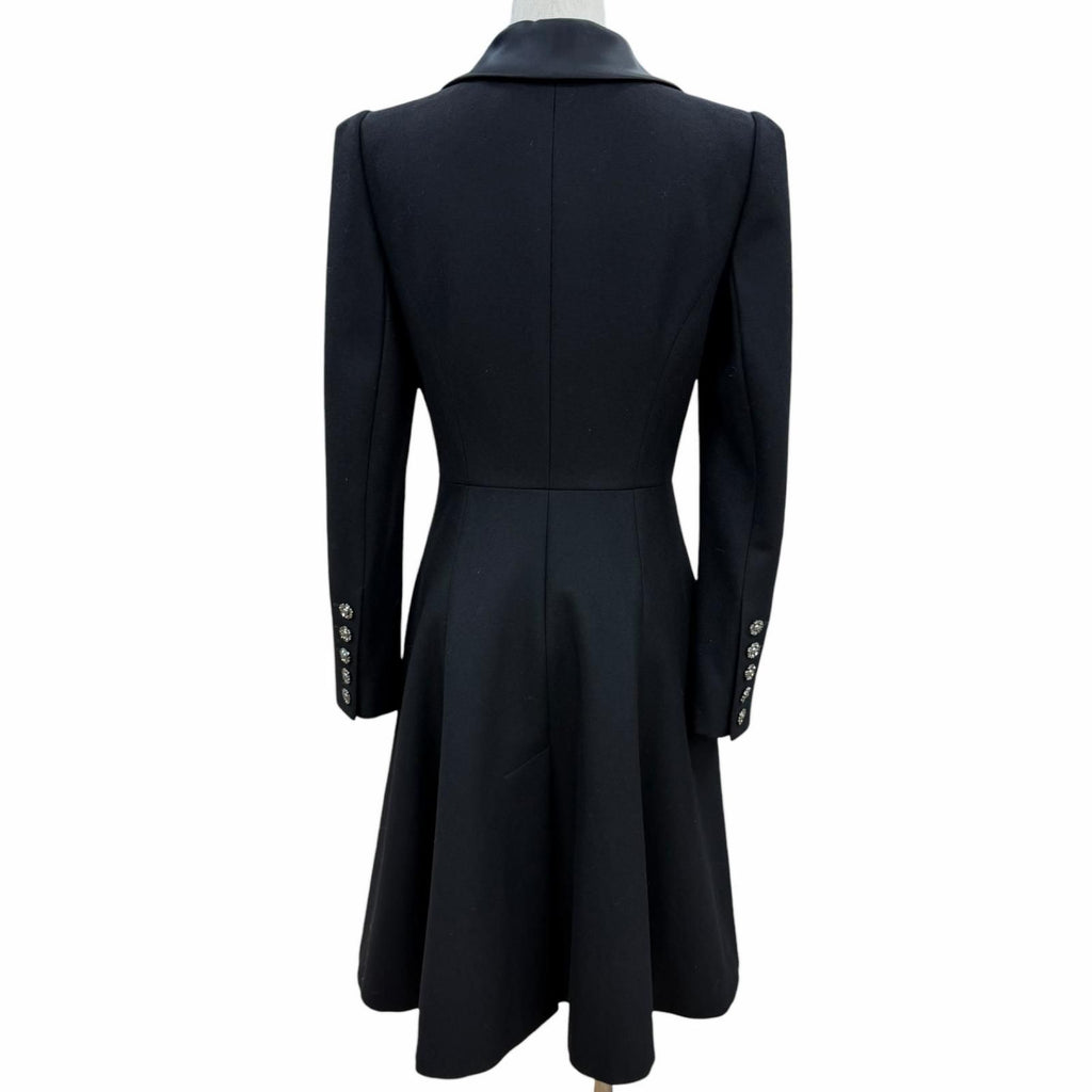 CHANEL 08A Wool & Cashmere Coat with Silk Lining & Coco Mark Buttons – Black Size 36