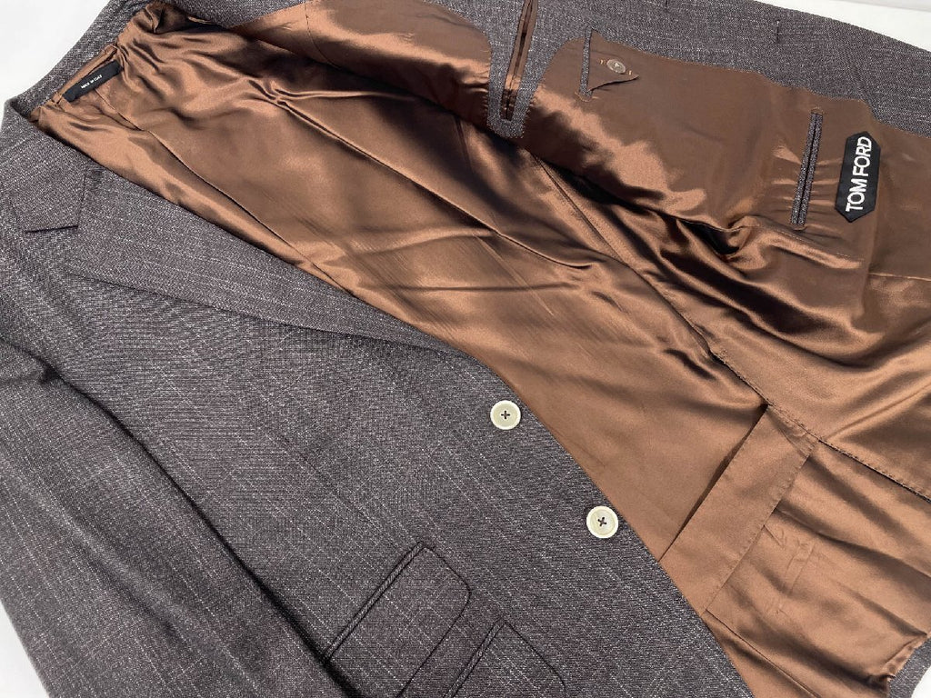 TOM FORD O'Connor Silk Blend Setup Suit Jacket Pants Trousers3-Piece Brown Check 48C