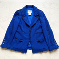 CHANEL Royal Blue Ribbon Coco Mark Flower Button Tweed Jacket Size 38