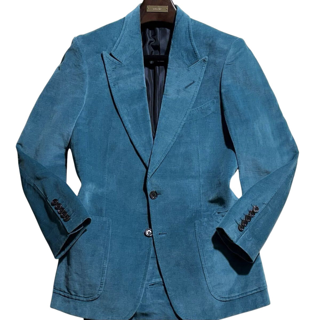 TOM FORD Silk  Velvet Corduroy Setup Suit Jacket Pants Trousers Turquoise — Size 48