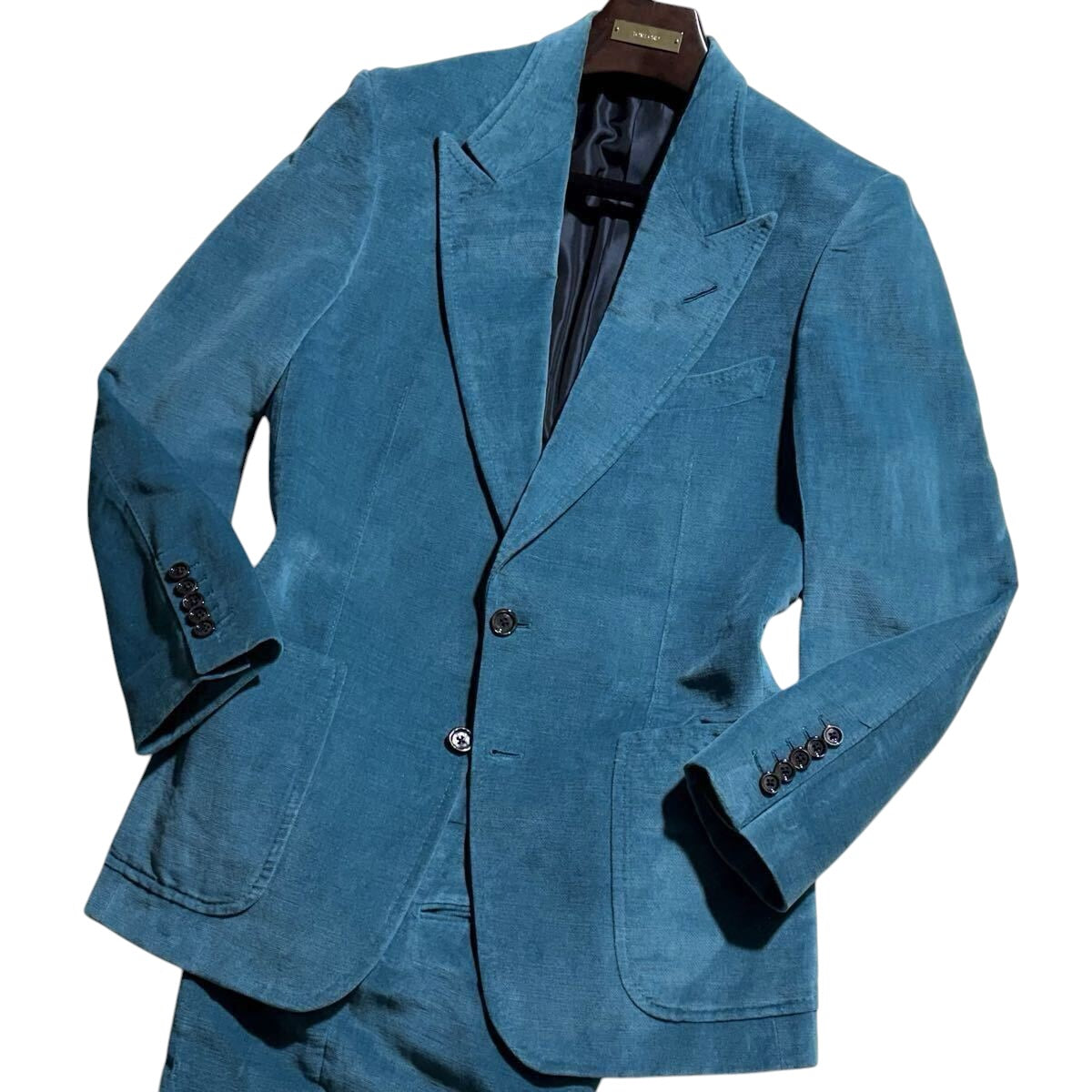 TOM FORD Silk  Velvet Corduroy Setup Suit Jacket Pants Trousers Turquoise — Size 48