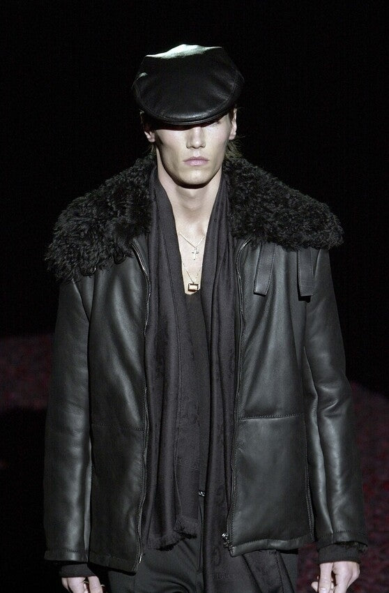 GUCCI by Tom Ford Curly Mouton Leather Bomber Jacket Black — Size 50