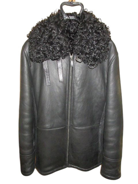 GUCCI by Tom Ford Curly Mouton Leather Bomber Jacket Black — Size 50
