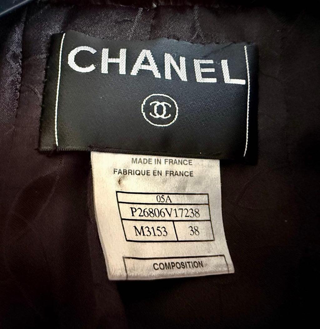 CHANEL 05A Rabbit Fur Zip Jacket Camellia Lining CC Plate Size 38