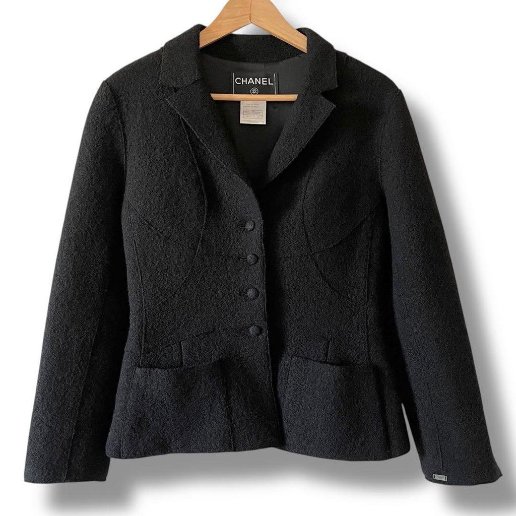 CHANEL Wool Short Jacket Black Size 36