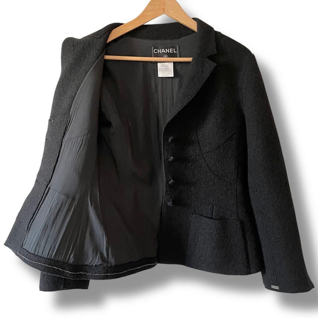 CHANEL Wool Short Jacket Black Size 36
