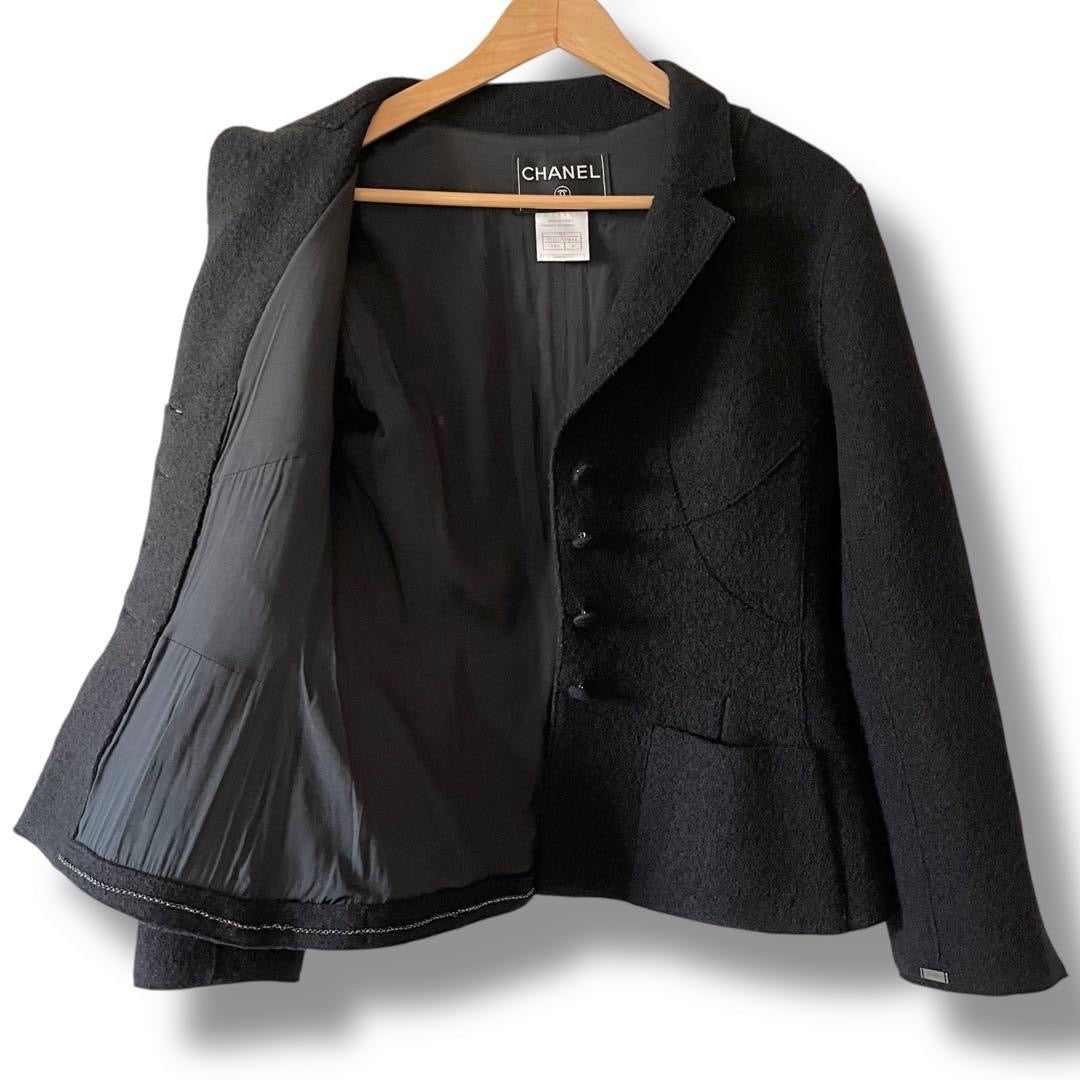 CHANEL Wool Short Jacket Black Size 36
