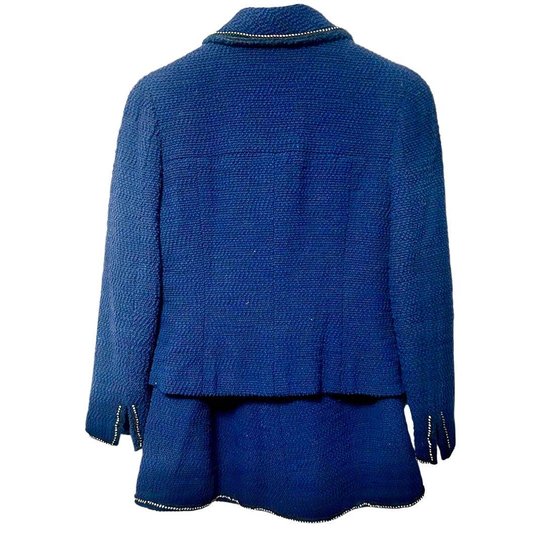 CHANEL 06A Tweed Setup Jacket & Skirt Navy Rhinestone