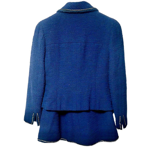 CHANEL 06A Tweed Setup Jacket & Skirt Navy Rhinestone