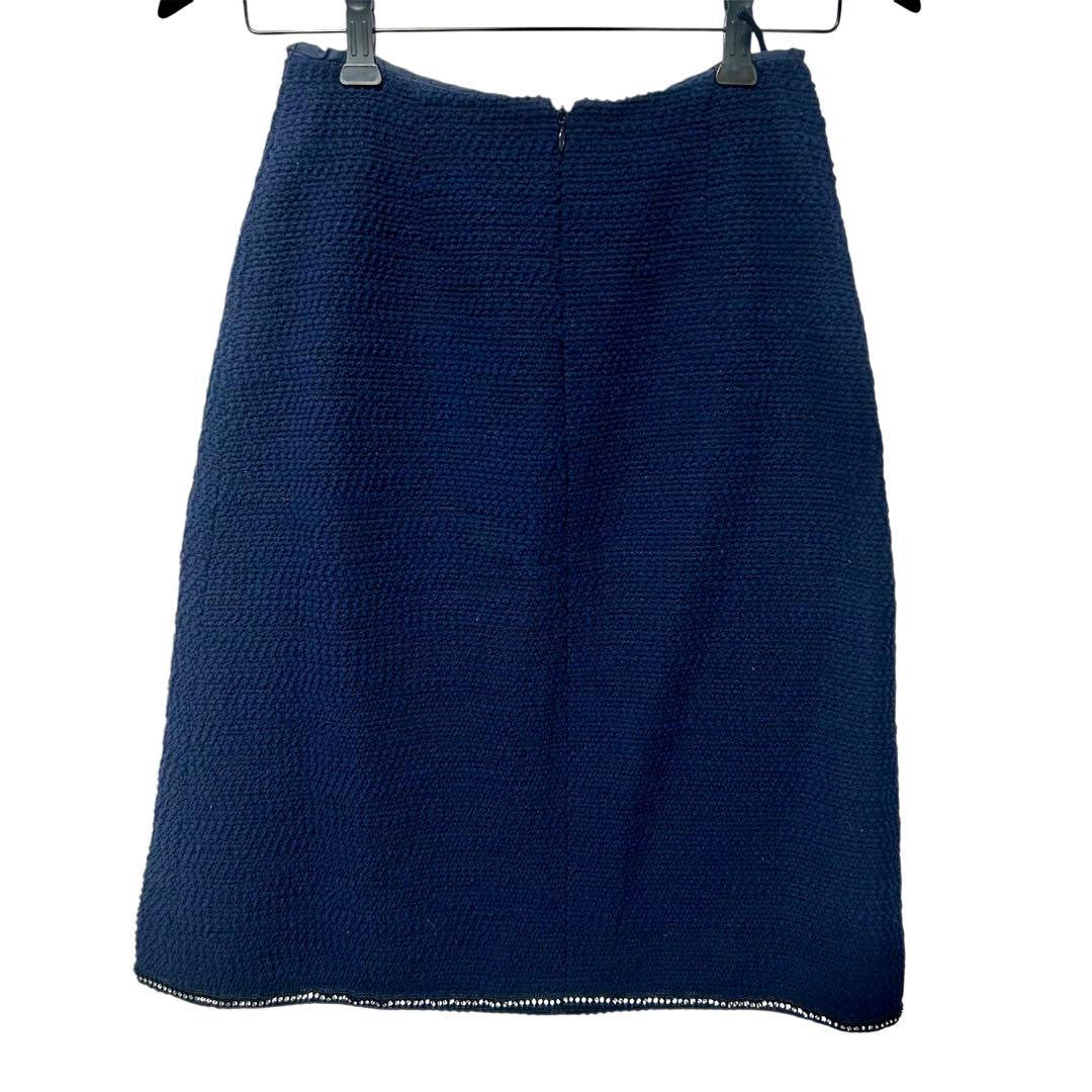CHANEL 06A Tweed Setup Jacket & Skirt Navy Rhinestone