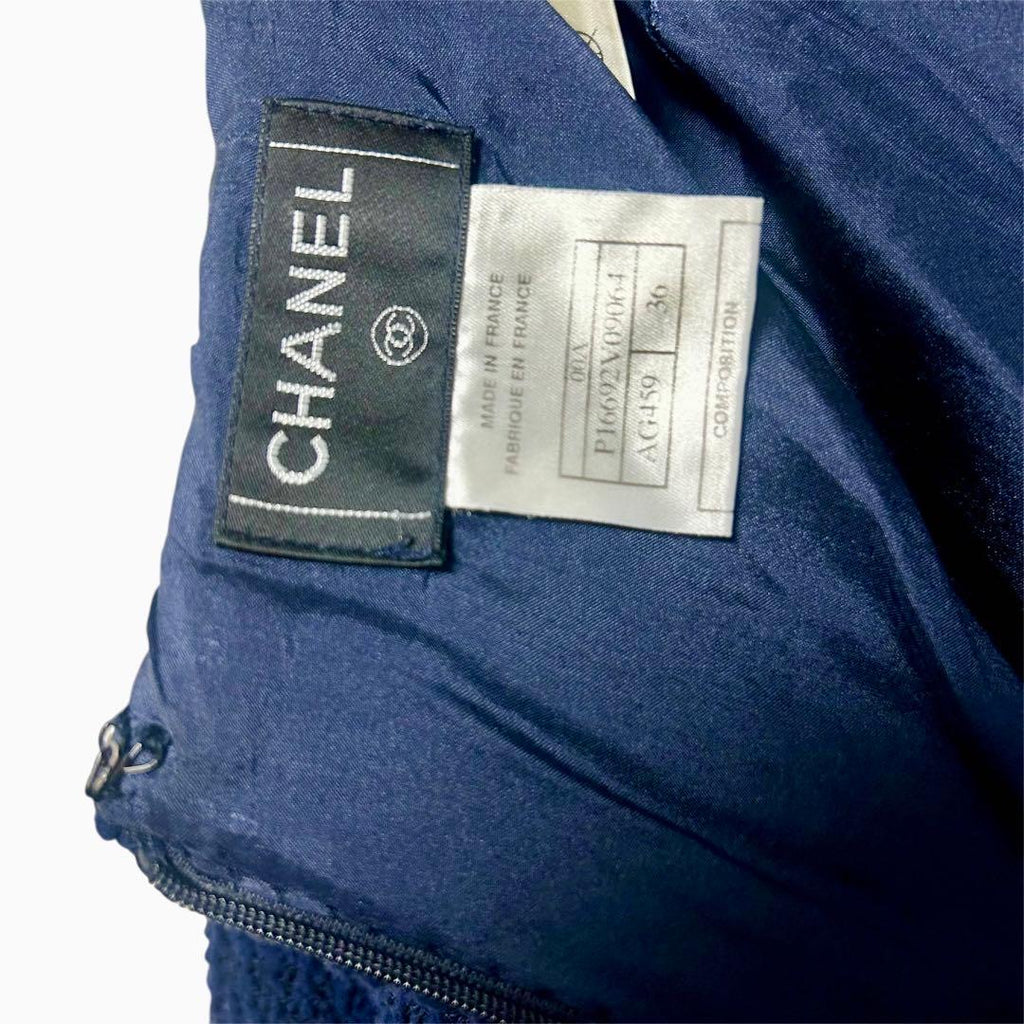 CHANEL 06A Tweed Setup Jacket & Skirt Navy Rhinestone