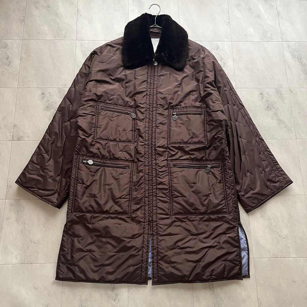 CHANEL Vintage 97A Beaver Fur Silk Padded Coat CC Charm Size 38