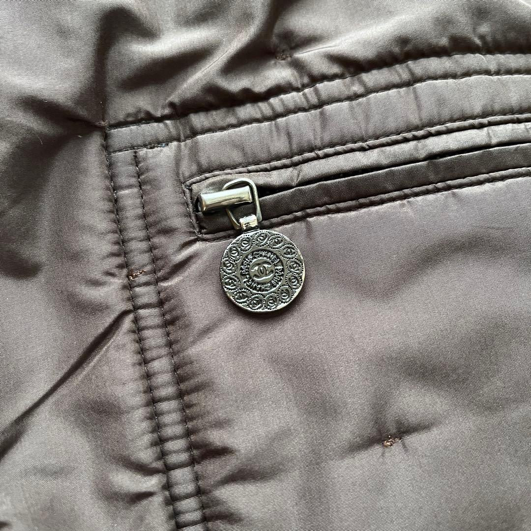 CHANEL Vintage 97A Beaver Fur Silk Padded Coat CC Charm Size 38