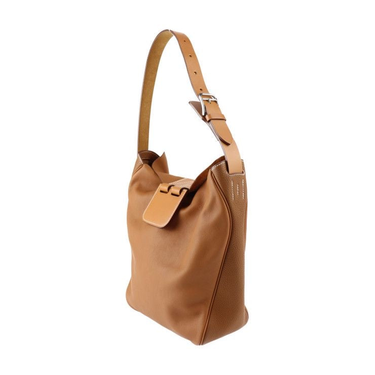 HERMÈS Villevorde 24 Shoulder Bag Veau Swift Taurillon Clémence Gold Brown Silver Hardware X Stamp