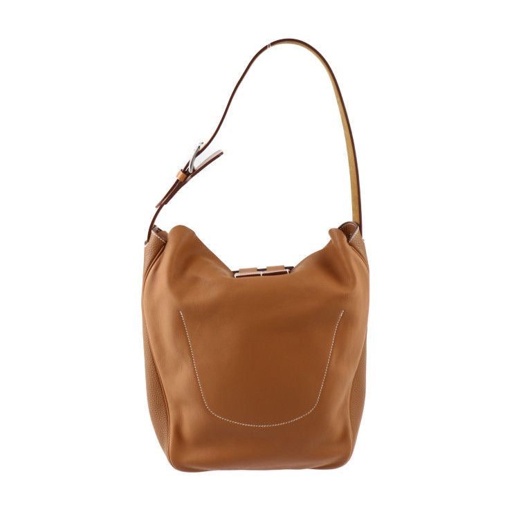 HERMÈS Villevorde 24 Shoulder Bag Veau Swift Taurillon Clémence Gold Brown Silver Hardware X Stamp