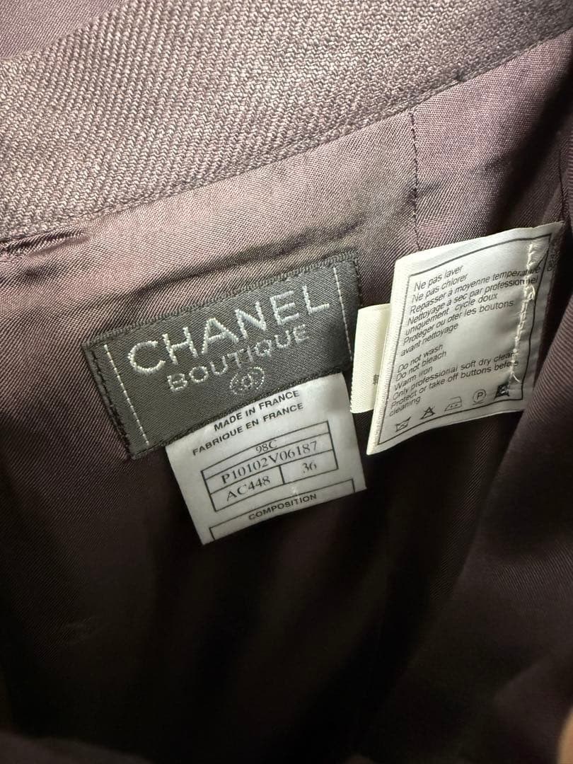 CHANEL 98C Wool × Linen Setup (Jacket & Skirt) Size 36 Purple