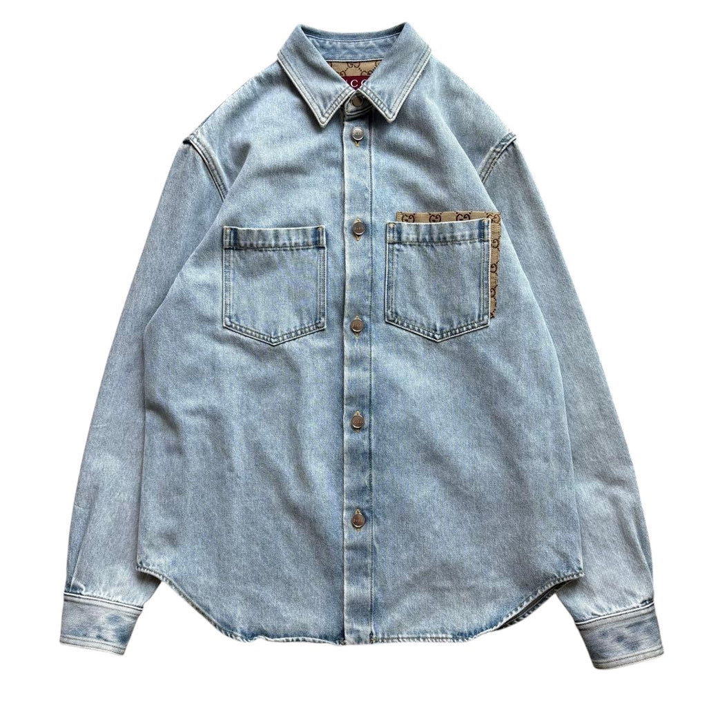 GUCCI GG Pattern Denim Shirt Jacket & Jeans Pants Setup　Jacket 46 / Jeans 32