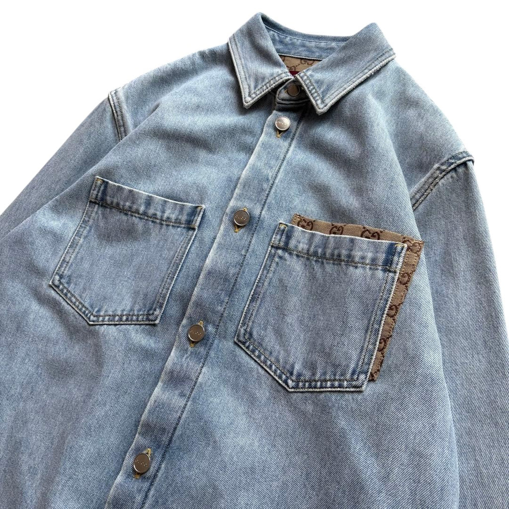 GUCCI GG Pattern Denim Shirt Jacket & Jeans Pants Setup　Jacket 46 / Jeans 32