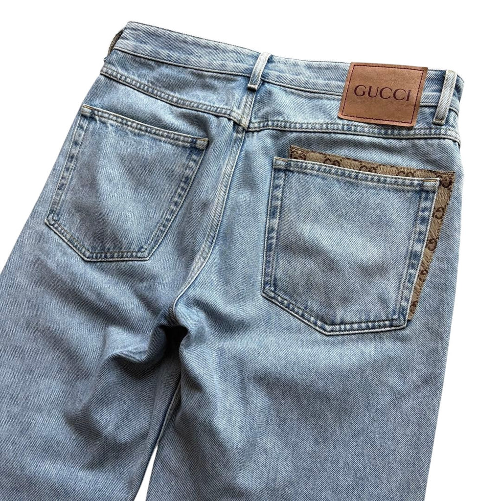 GUCCI GG Pattern Denim Shirt Jacket & Jeans Pants Setup　Jacket 46 / Jeans 32