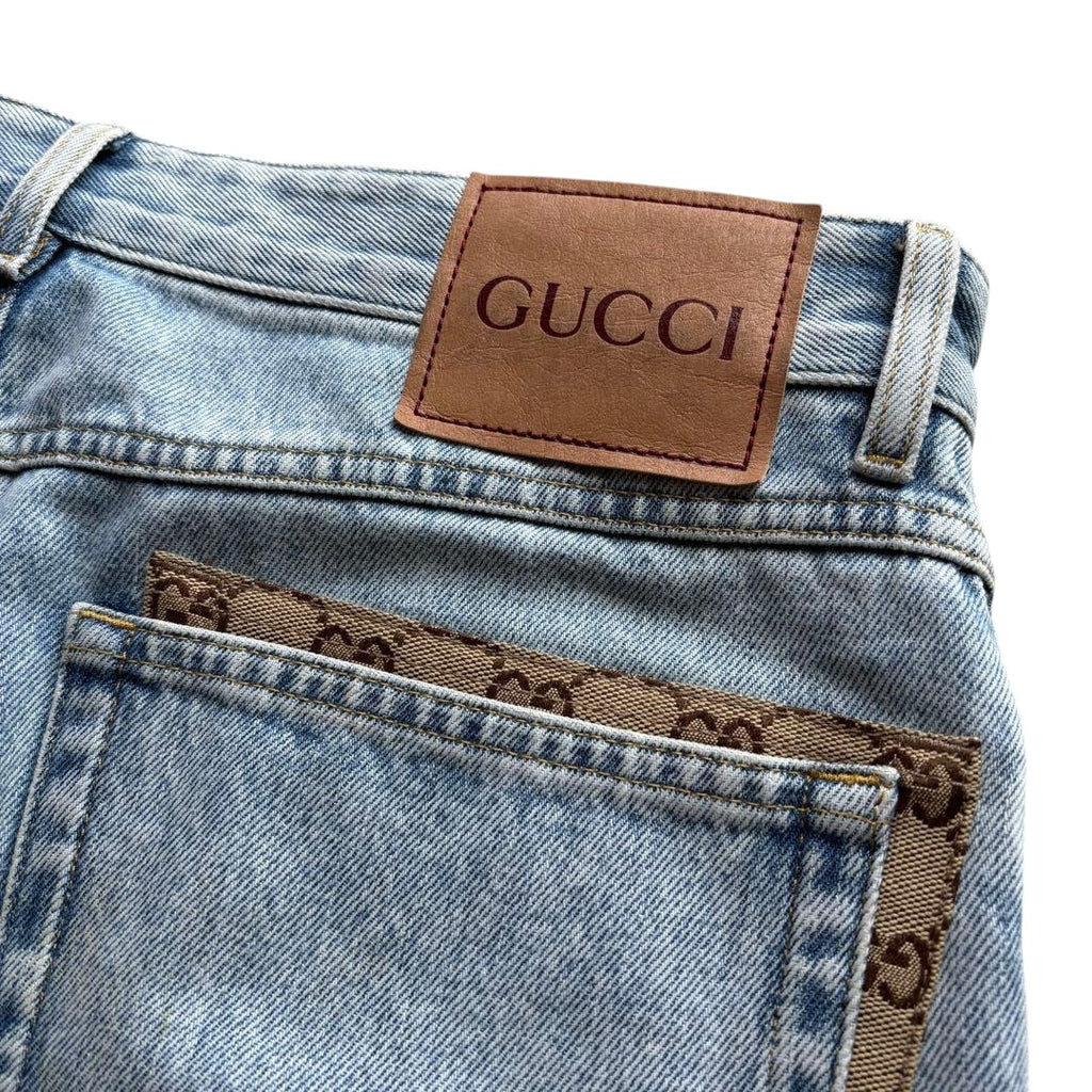 GUCCI GG Pattern Denim Shirt Jacket & Jeans Pants Setup　Jacket 46 / Jeans 32