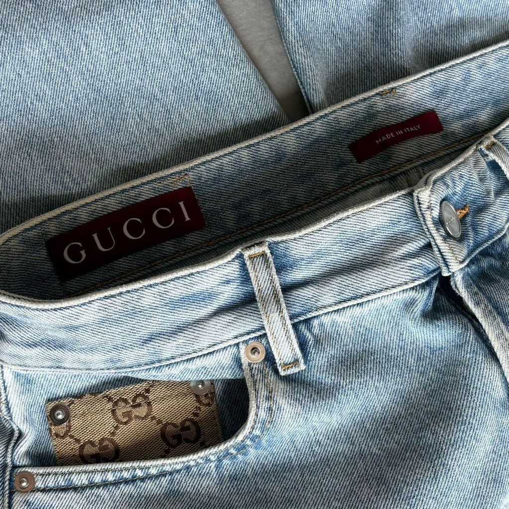 GUCCI GG Pattern Denim Shirt Jacket & Jeans Pants Setup　Jacket 46 / Jeans 32