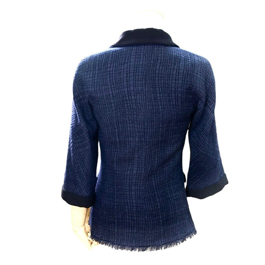 CHANEL CC Logo Tweed Cardigan Jacket Size 36 — Navy