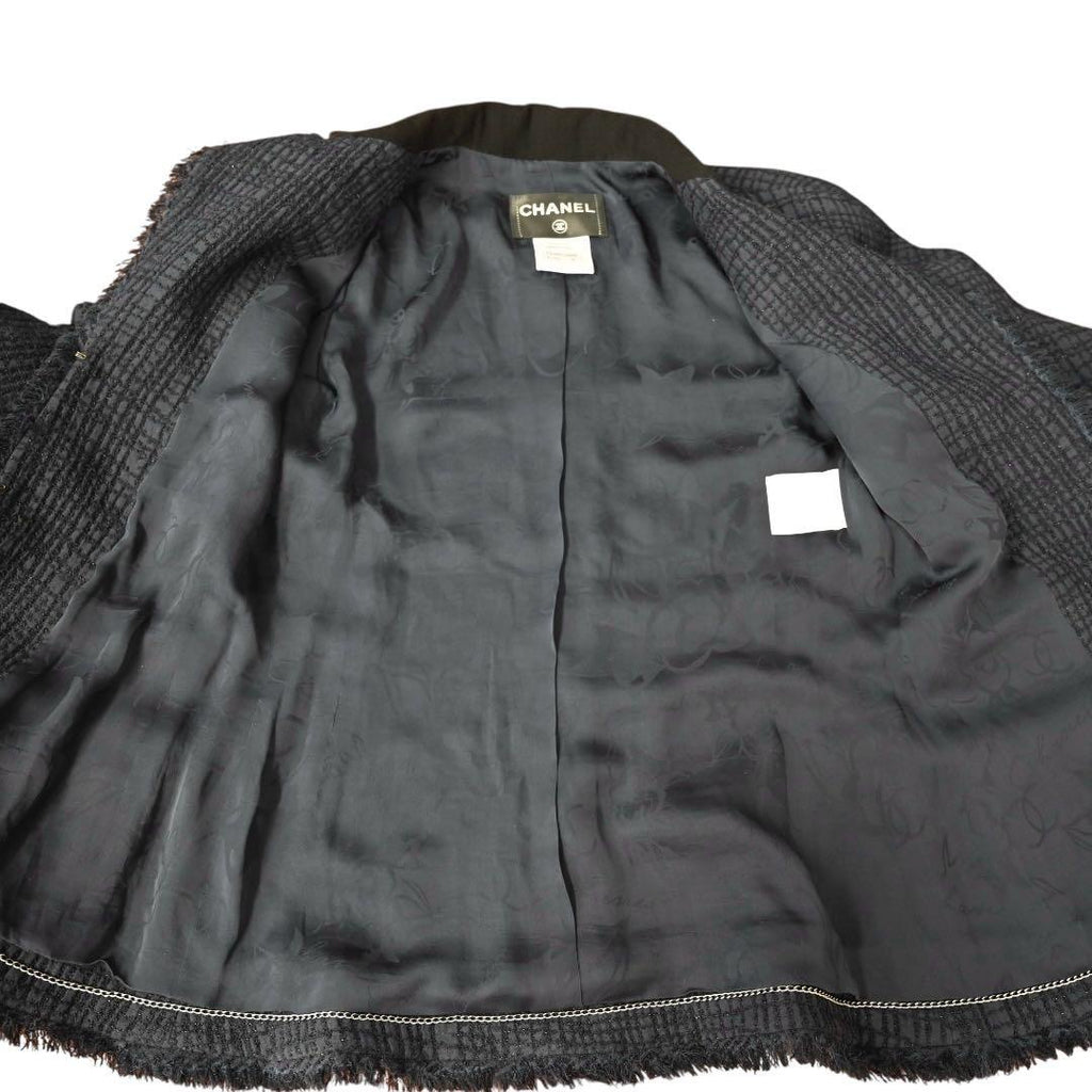 CHANEL CC Logo Tweed Cardigan Jacket Size 36 — Navy