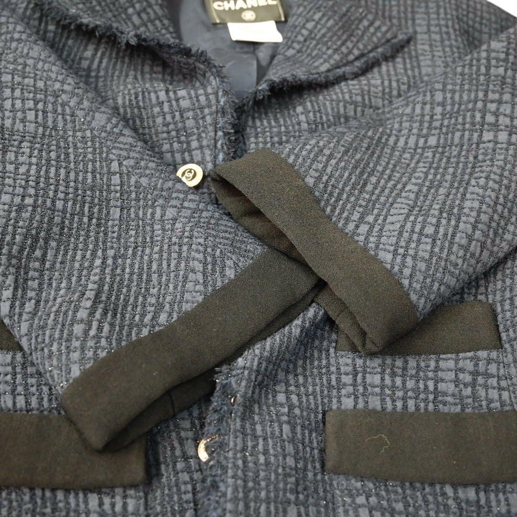 CHANEL CC Logo Tweed Cardigan Jacket Size 36 — Navy